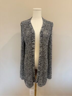 Splendid Marled Blue and White Oversized Open-Front Knit Cardigan
